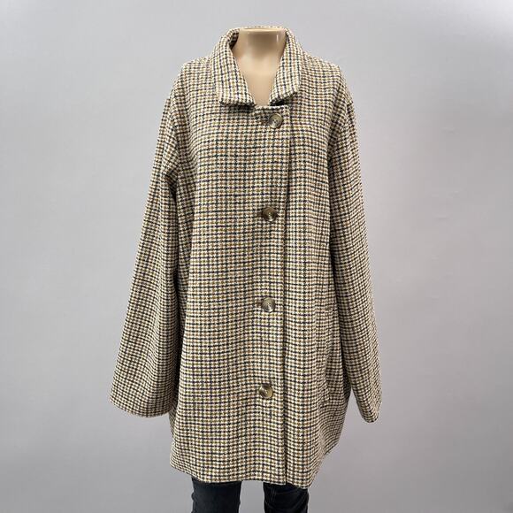Old Navy Car Coat Women XL Brown Houndstooth Soft Brushed Wool Blend Academia - Picture 1 of 11